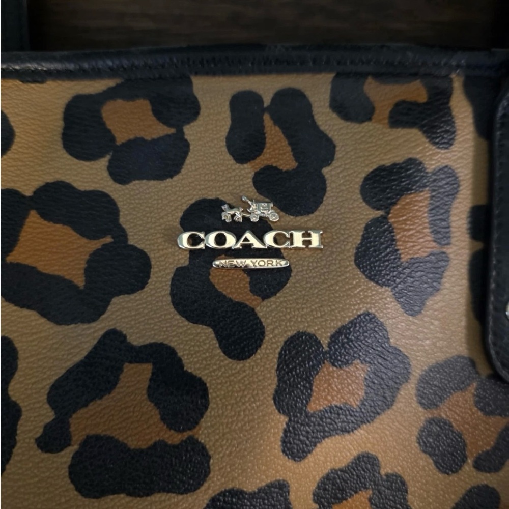 Coach Brown and Black Leopard Print City Tote - Picture 3 of 8